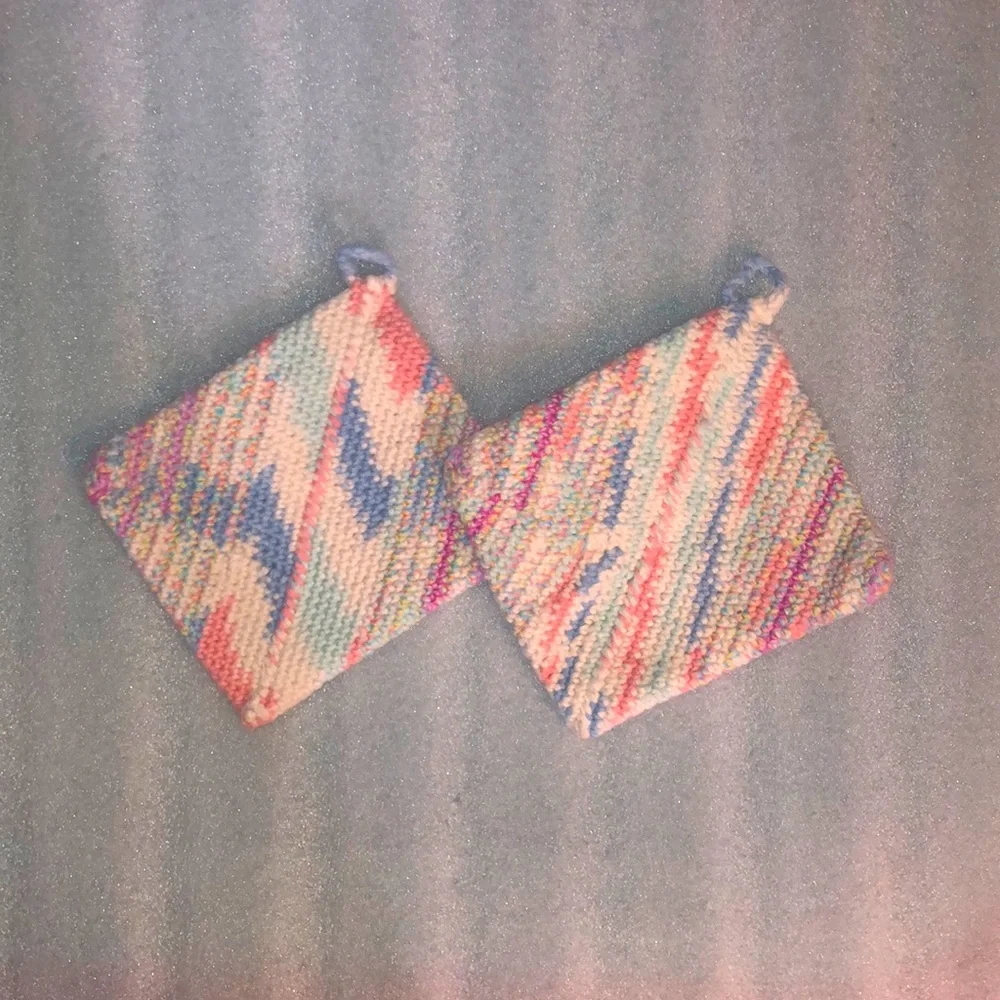 Pinks, rainbows, and pastels crochet cotton potholders